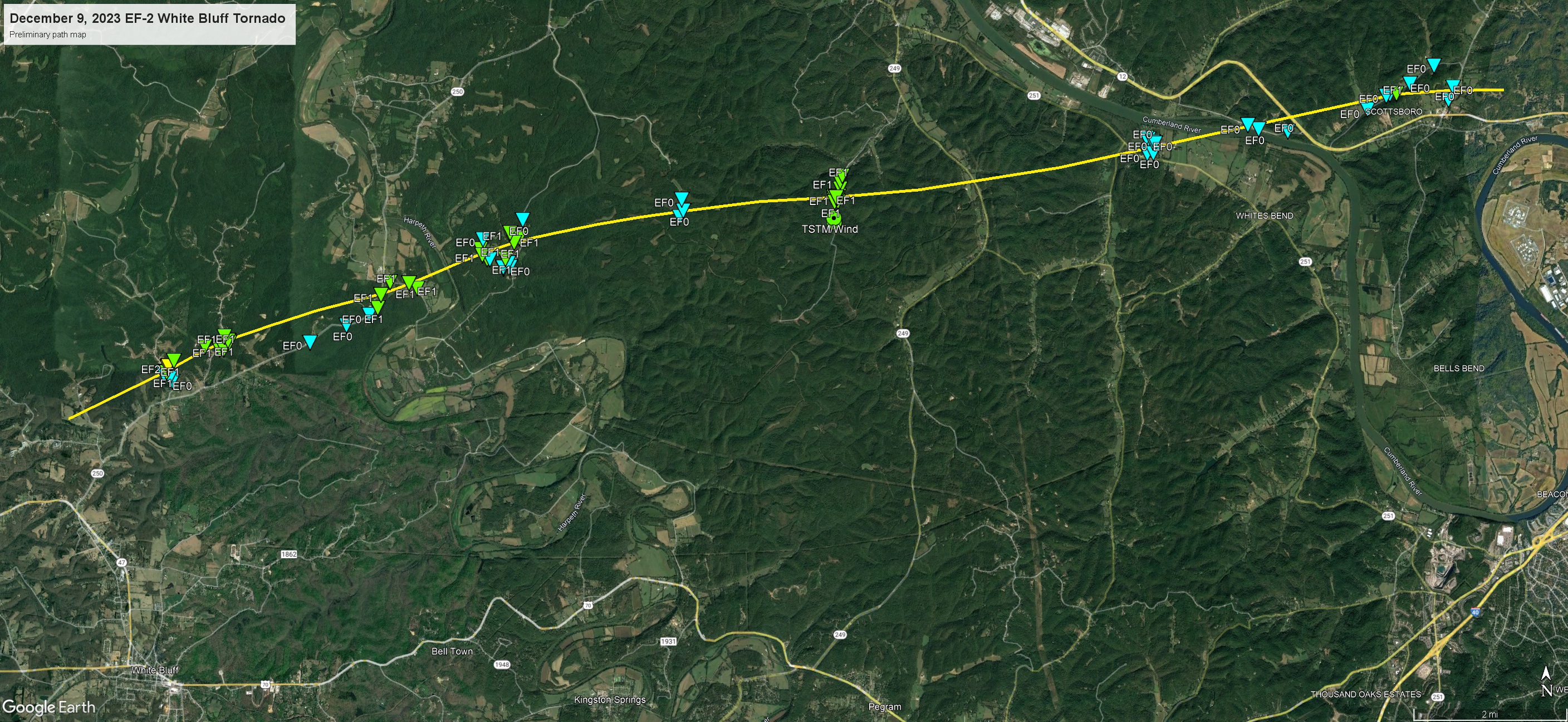 White Bluff Tornado Path Map