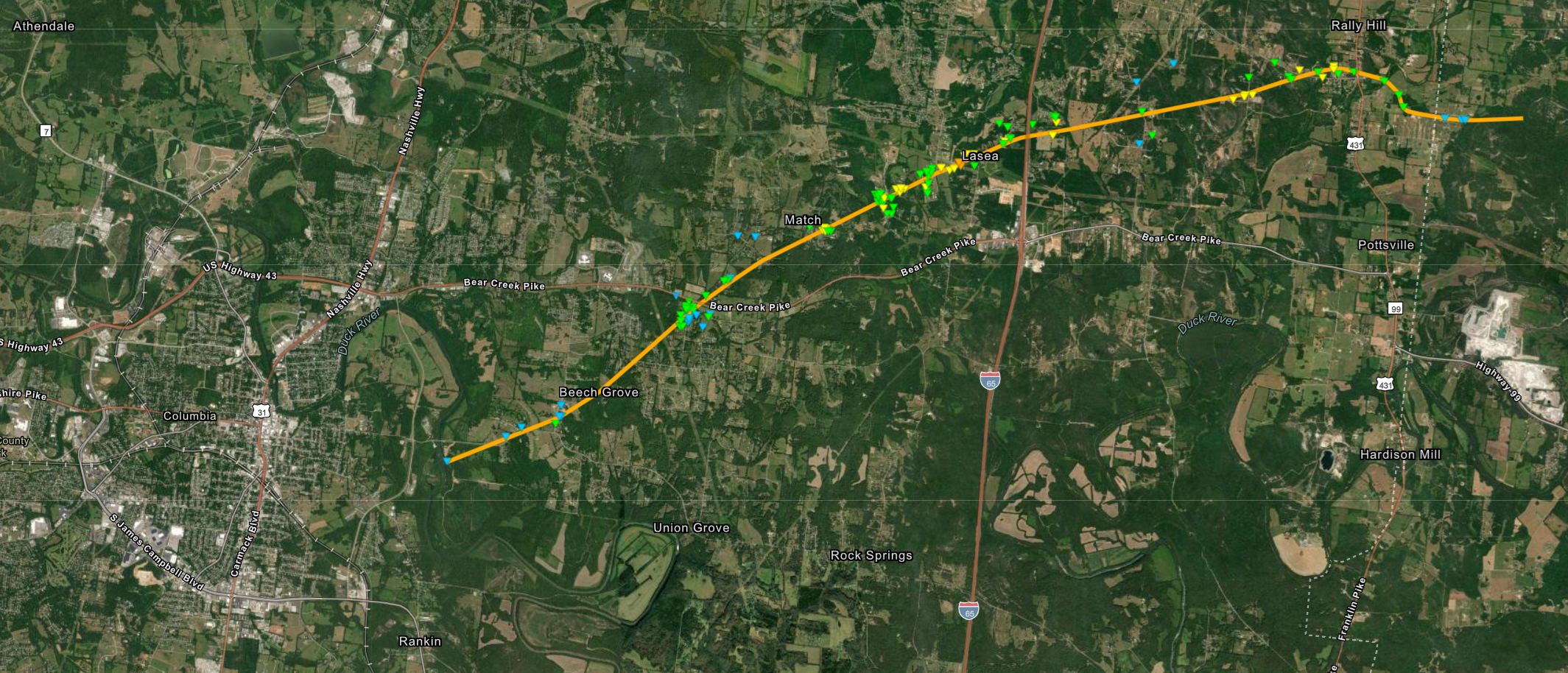 Columbia Tornado Path Map