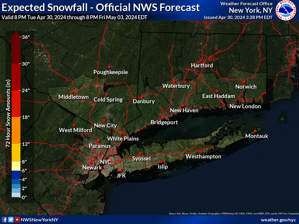 NWS OKX Storm Total Snowfall Forecast