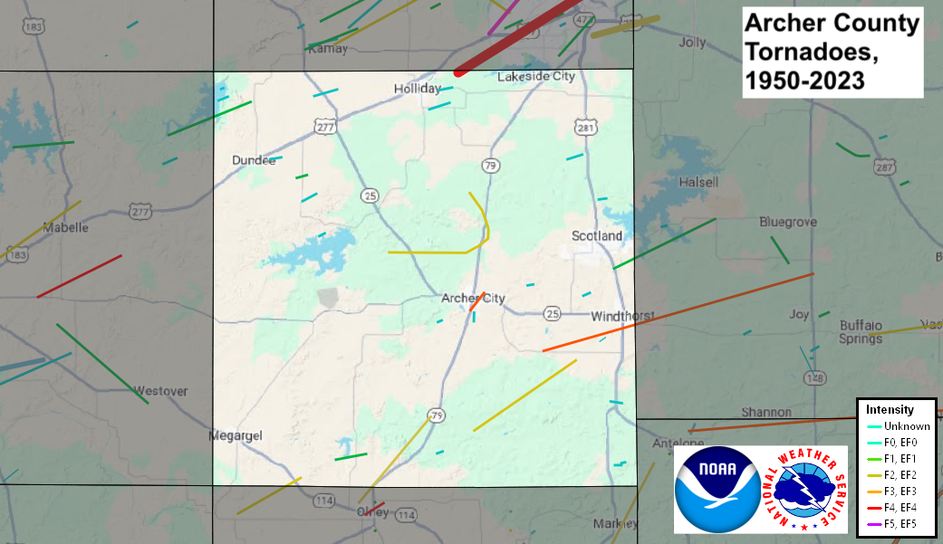 Tornado Track Map for Archer County, TX