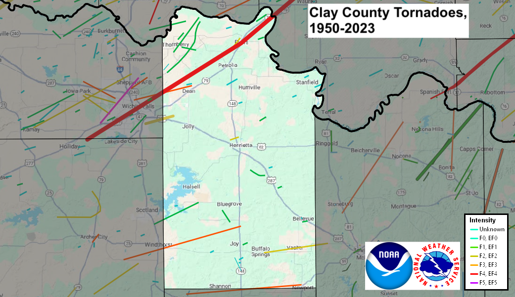 Tornado Track Map for Clay County, TX