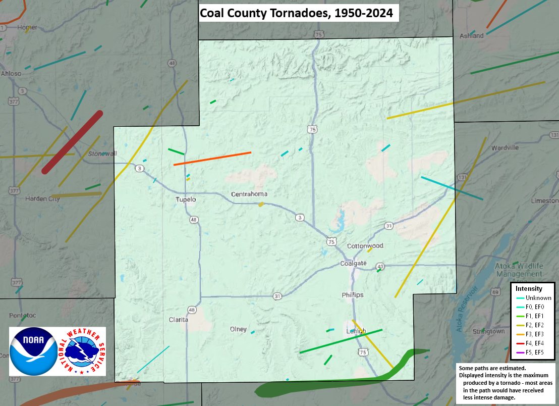 Tornado Track Map for Coal County, OK
