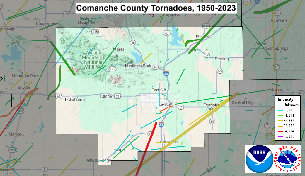 Tornado Track Map for Comanche County, OK