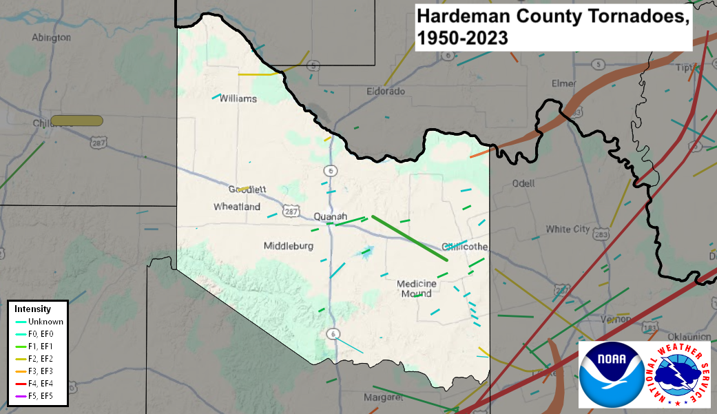 Tornado Track Map for Hardeman County, TX