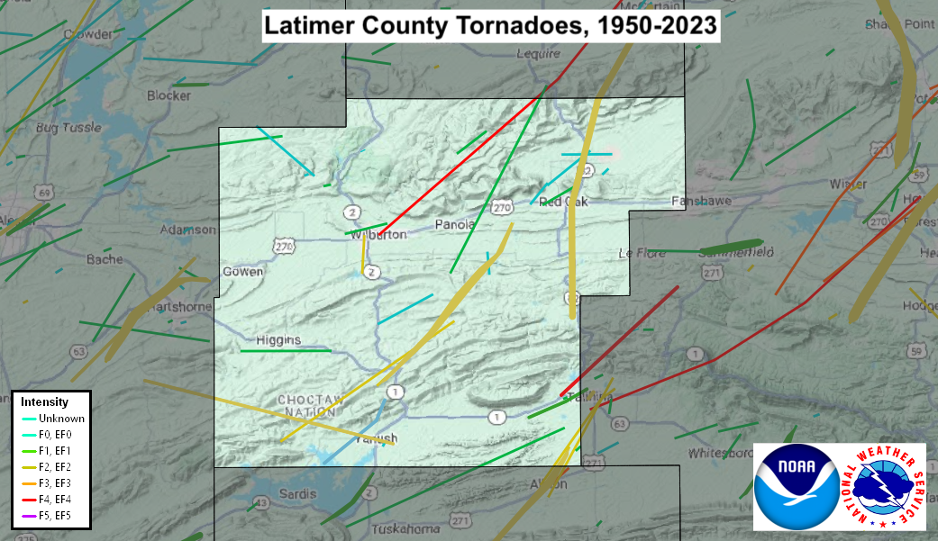 Tornado Track Map for Latimer County, OK