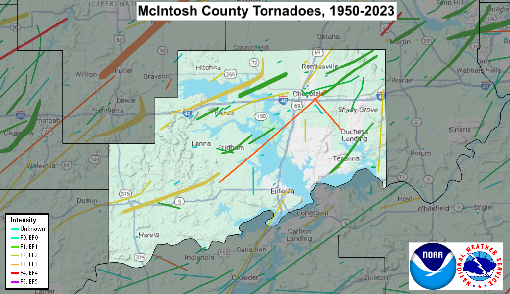 Tornado Track Map for McIntosh County, OK