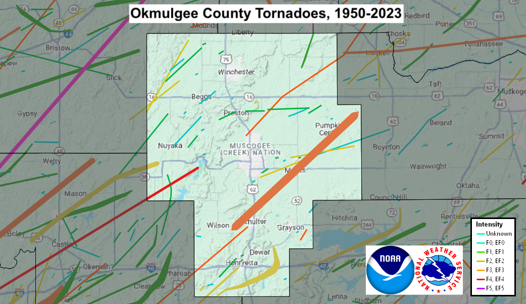 Tornado Track Map for Okmulgee County, OK