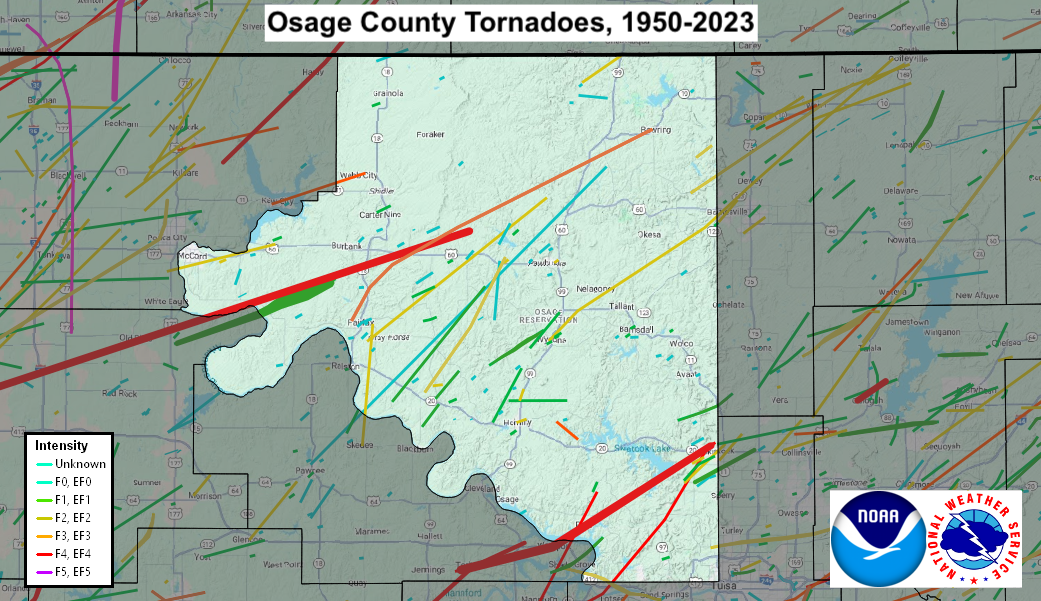 Tornado Track Map for Osage County, OK