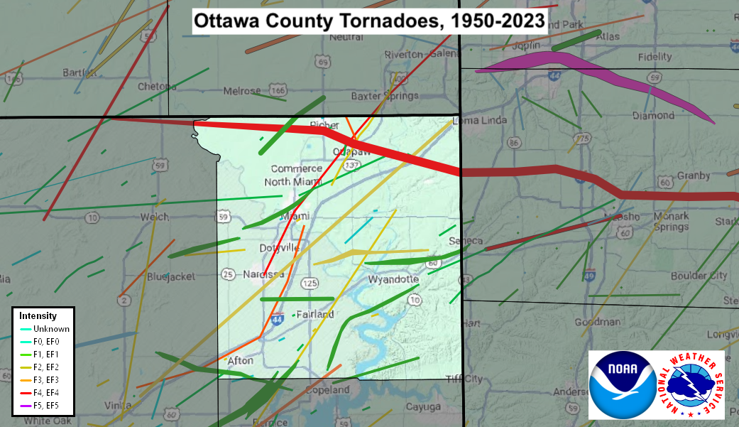 Tornado Track Map for Ottawa County, OK