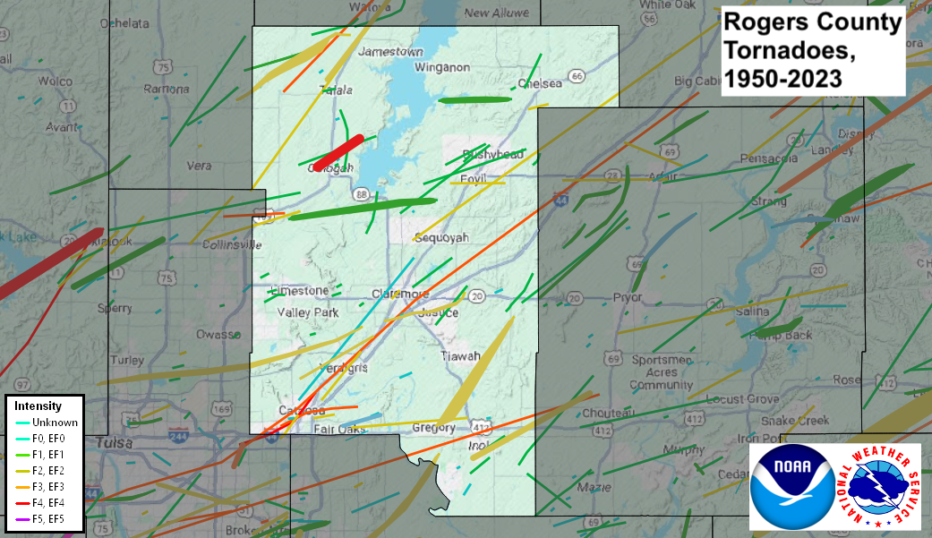 Tornado Track Map for Rogers County, OK