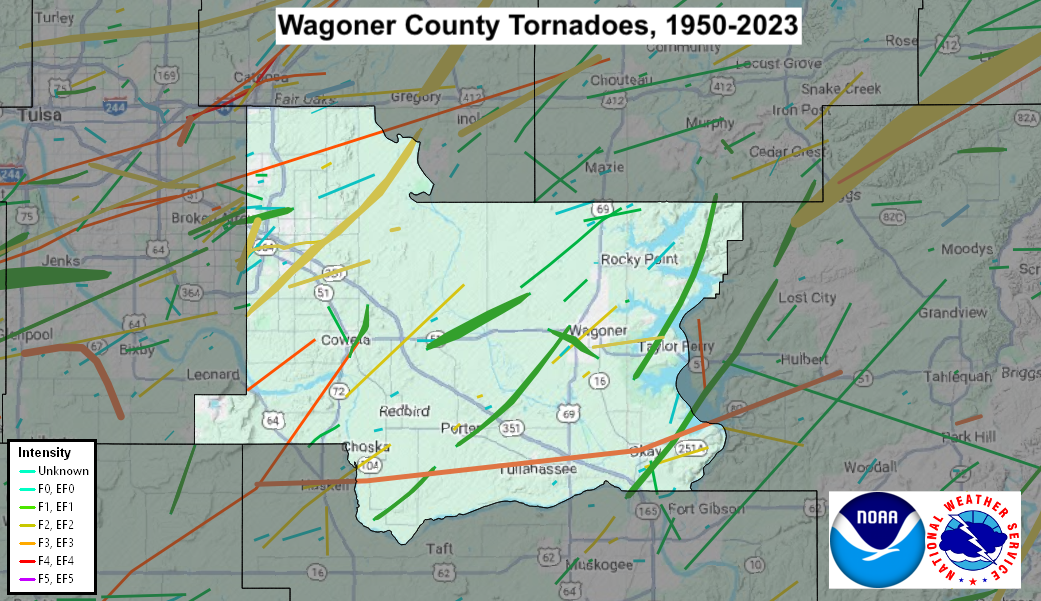 Tornado Track Map for Wagoner County, OK