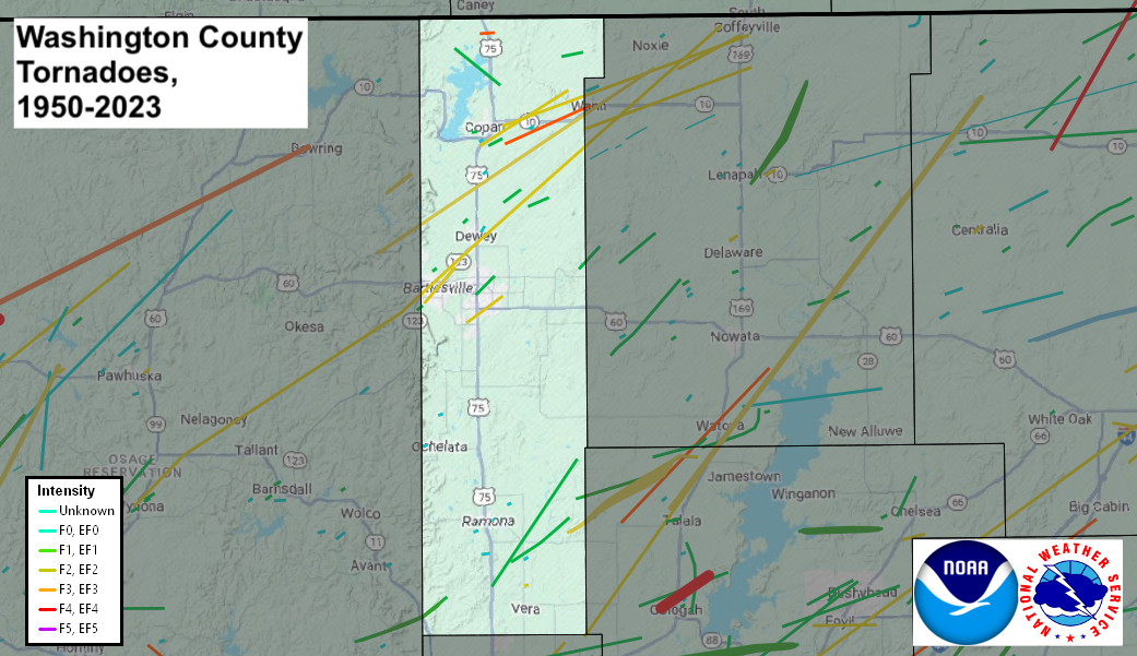 Tornado Track Map for Washington County, OK