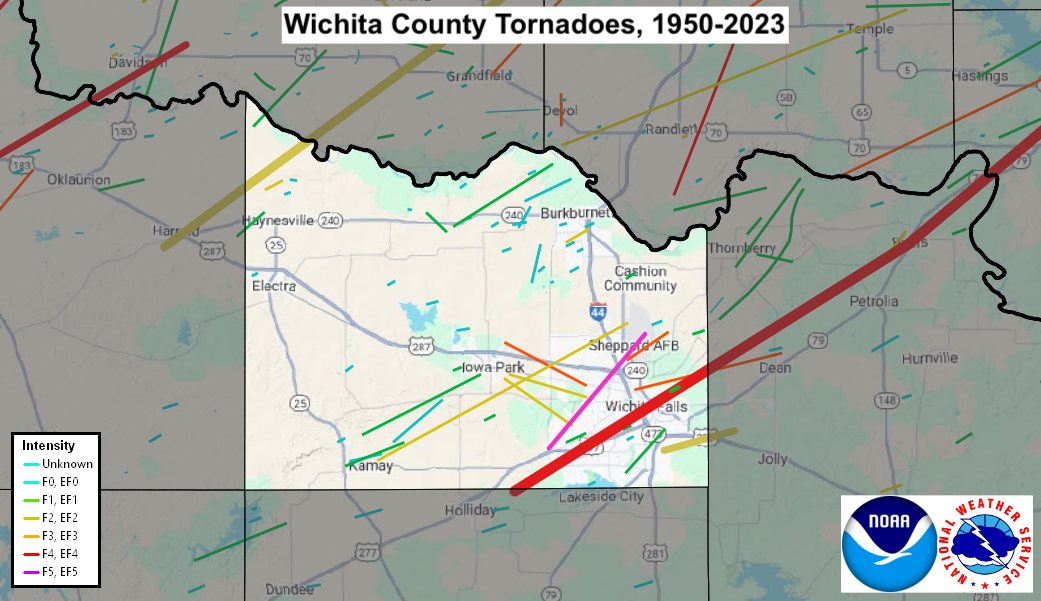 Tornado Track Map for Wichita County, TX