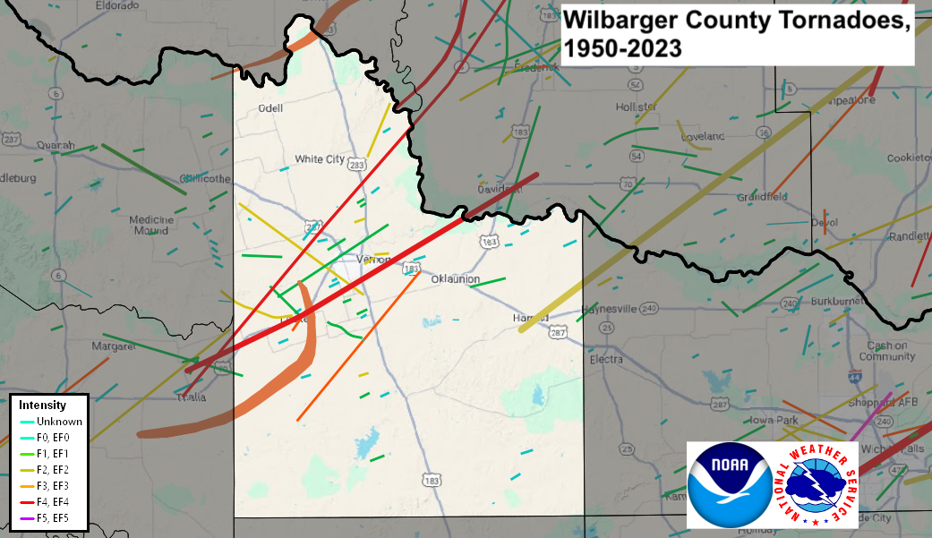 Tornado Track Map for Wilbarger  County, TX