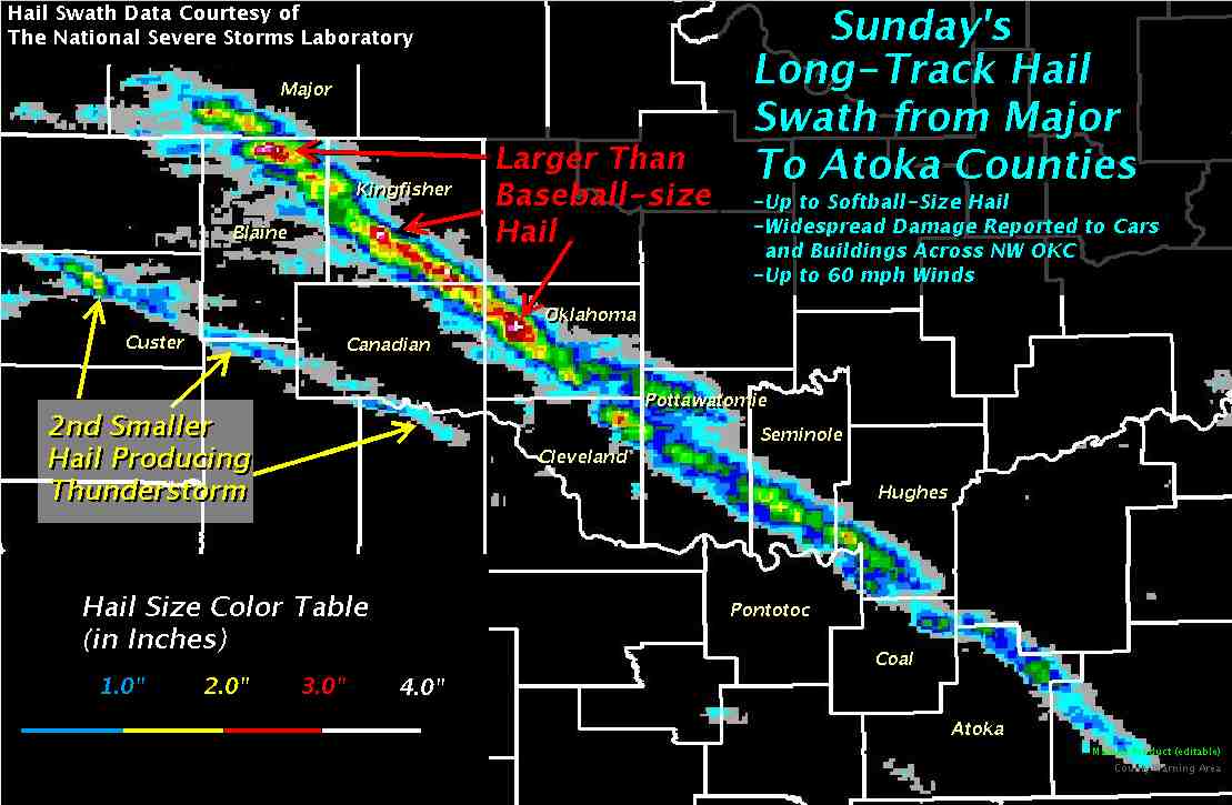 NSSL Hail Swath Graphic for the May 16, 2010 Hail Storm in Central Oklahoma