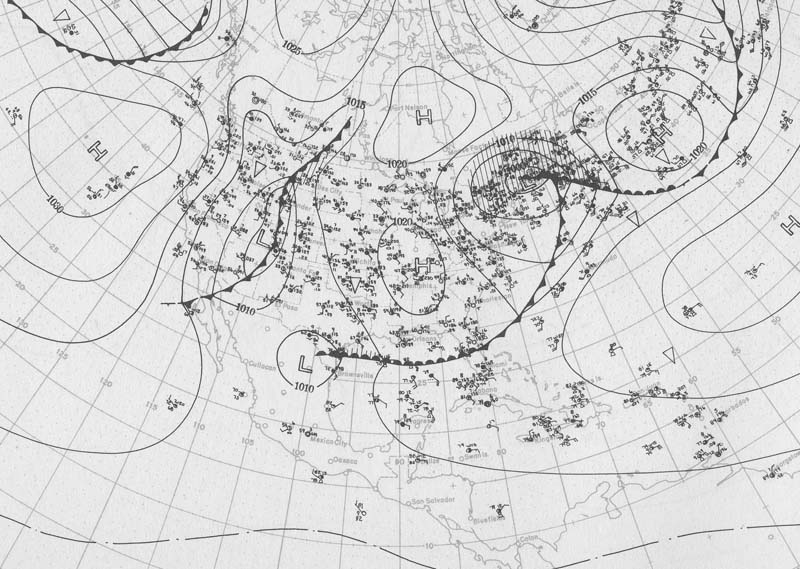 U.S. Weather Bureau Surface Analysis at 7:00 am CST (1300 UTC) on April 19, 1912.