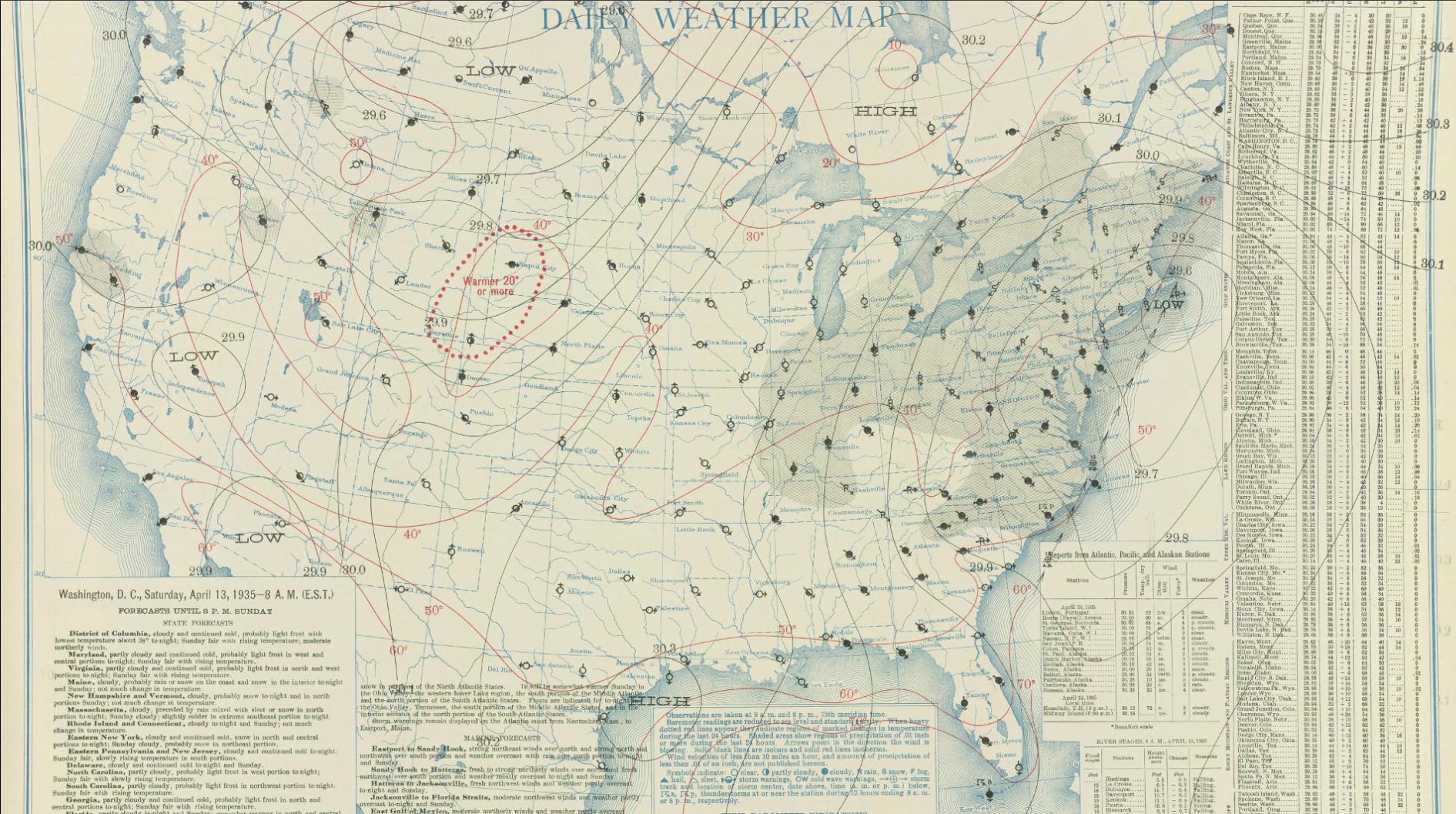 7:00 am CST April 13, 1935 U.S. Weather Burea Surface Analysis