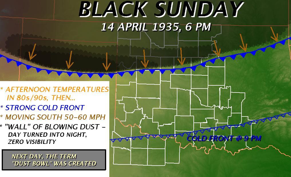 NWS Norman Graphicast Depicting the Surface Weather Conditions at 6:00 pm CST on April 14, 1935