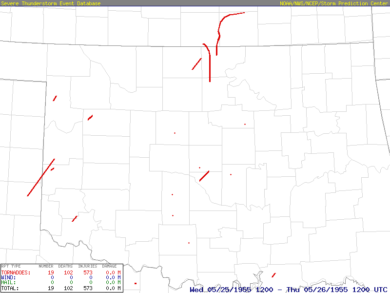 Track Map for Tornadoes That Lccurred in Oklahoma During the May 25-26, 1995 Tornado Outbreak