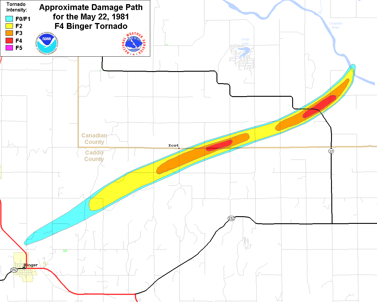 Violent Tornadoes (F4/F5/EF-4/EF-5) in Oklahoma (1950-Present)1280 x 1024
