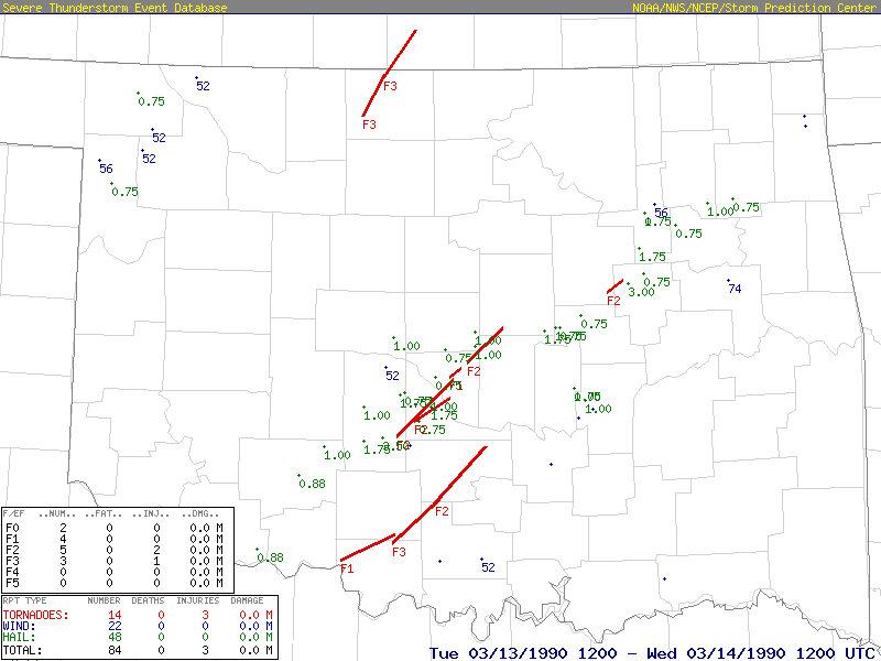 NWS Oklahoma City Storm Reports for 6 AM CST March 13, 1990 - 6 AM CST March 14, 1990