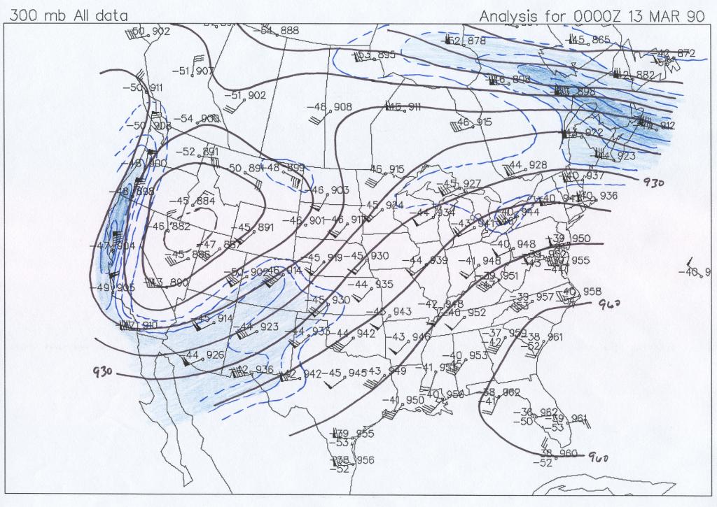300 mb Map at 6 PM CST, March 12, 1990