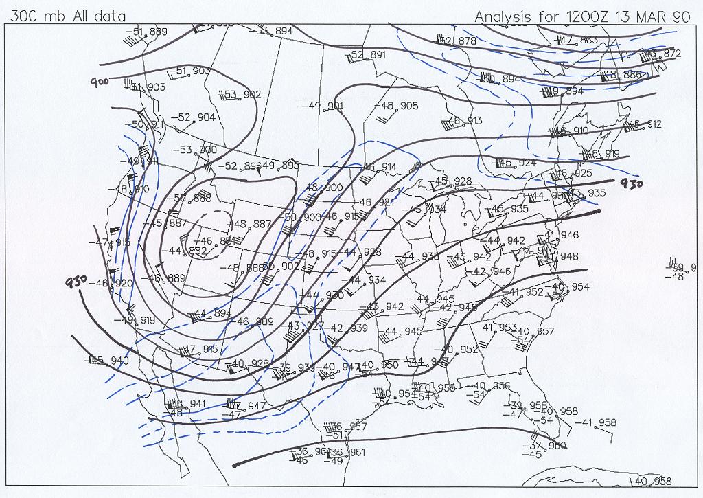 300 mb Map at 6 AM CST, March 13, 1990