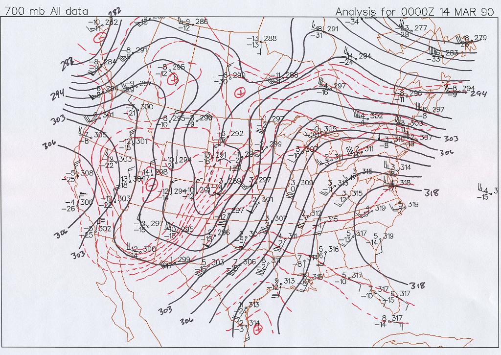 700 mb Map at 6 PM CST, March 13, 1990