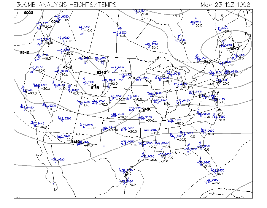 300 MB Upper Air Map at 7:00 am CDT on 5/23/1998