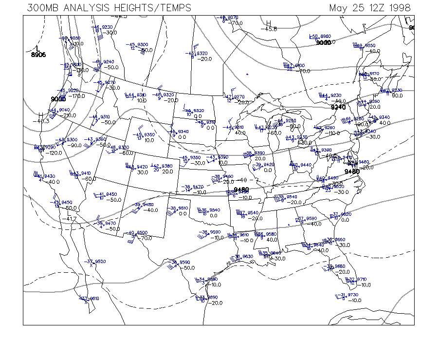 300 MB Upper Air Map at 7:00 am CDT on 5/25/1998