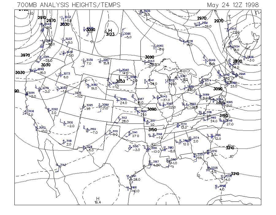 700 MB Upper Air Map at 7:00 am CDT on 5/24/1998
