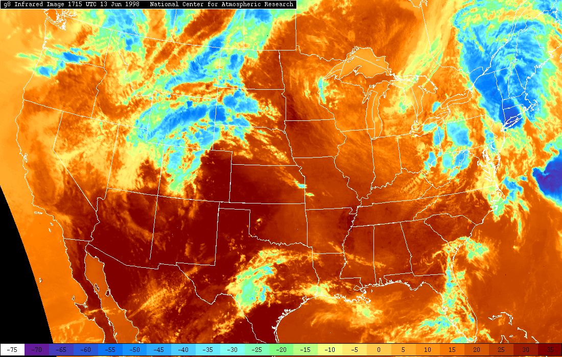 Infrared Satellite Image at 12:15 PM CDT, June 13, 1988