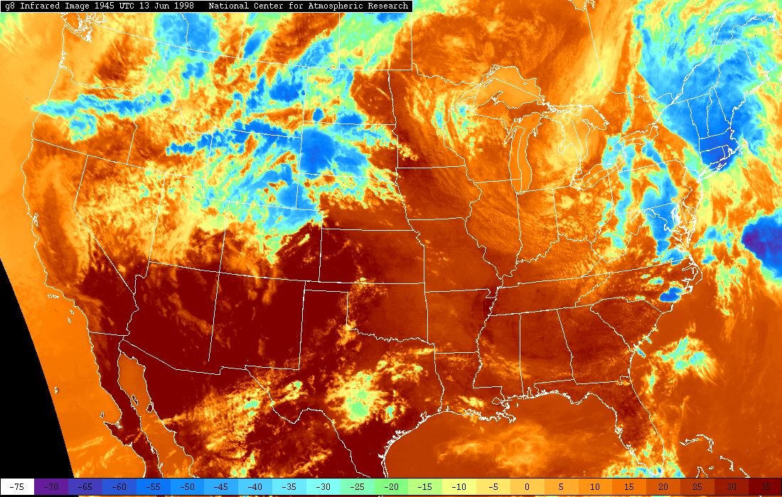 Infrared Satellite Image at 2:45 PM CDT, June 13, 1988