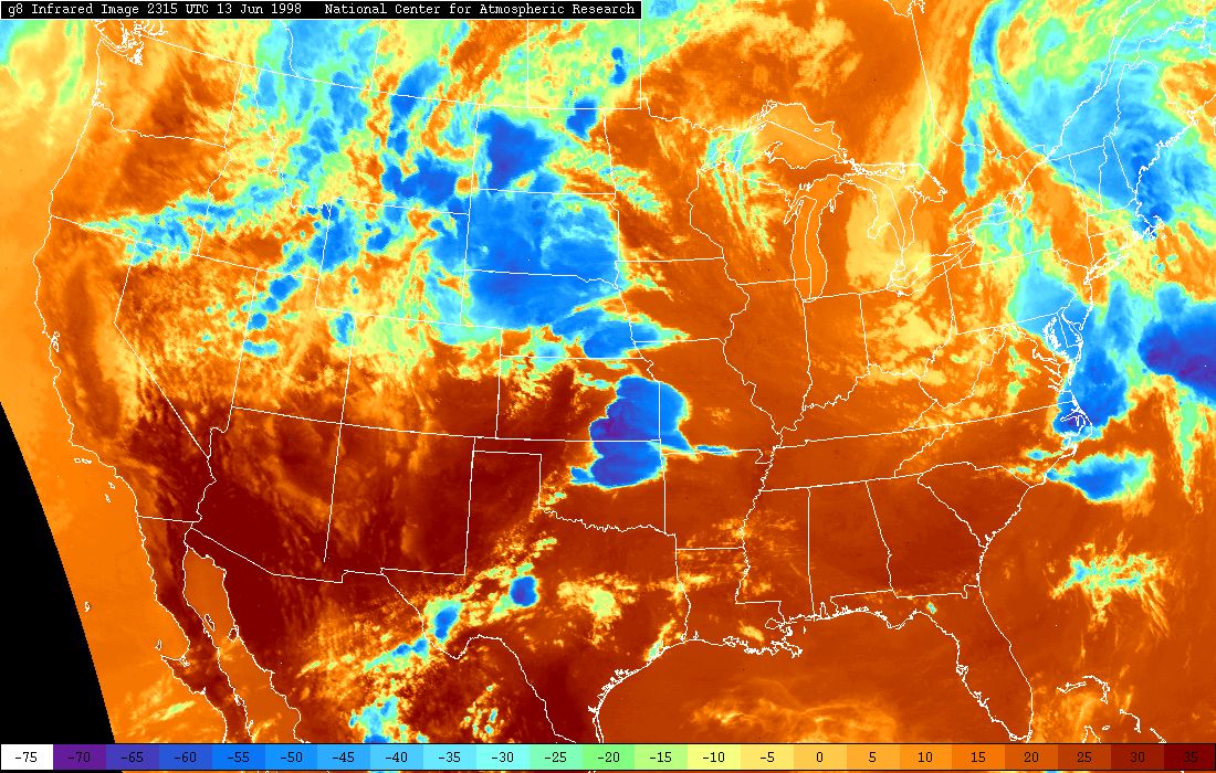 Infrared Satellite Image at 6:15 PM CDT, June 13, 1988