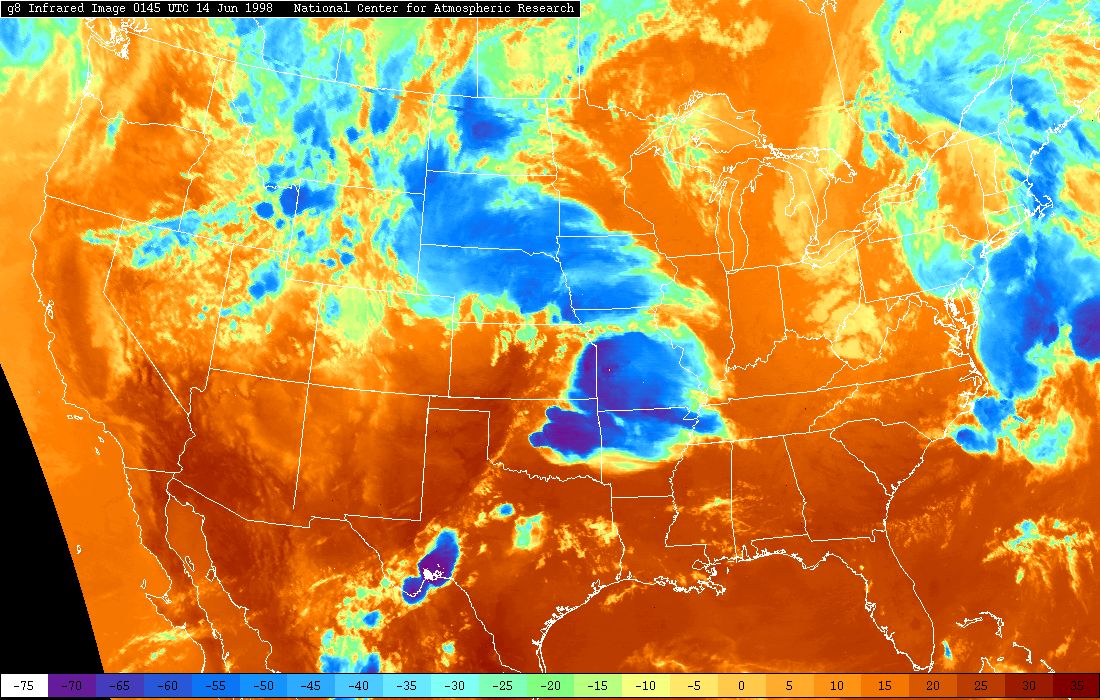 Infrared Satellite Image at 8:45 PM CDT, June 13, 1988