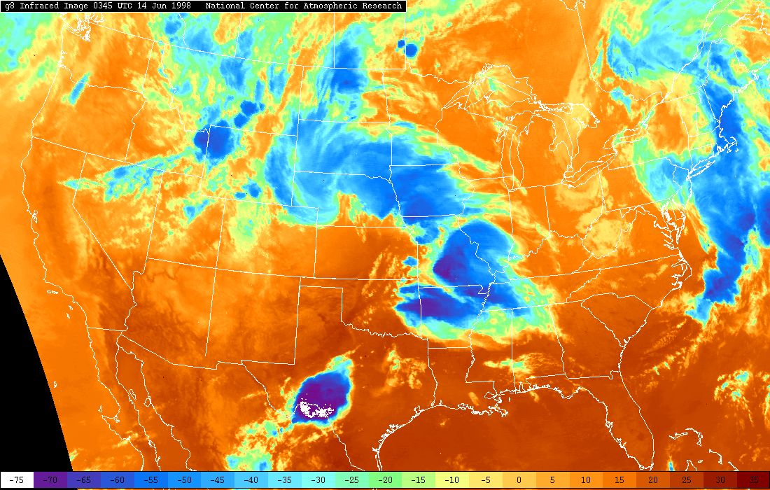 Infrared Satellite Image at 10:45 PM CDT, June 13, 1988