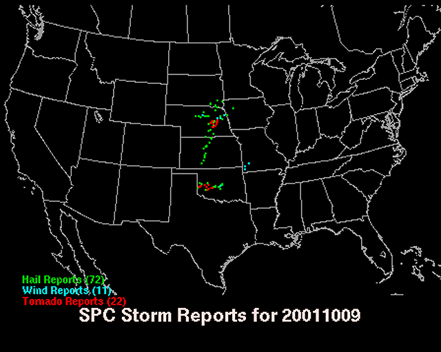Preliminary Storm Reports for 10/09/2001 Compiled by the Storm Prediction Center