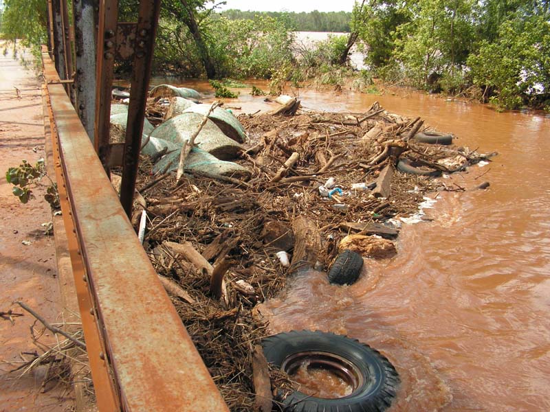 View from Old Highway 81 Bridge, with accumulated debris