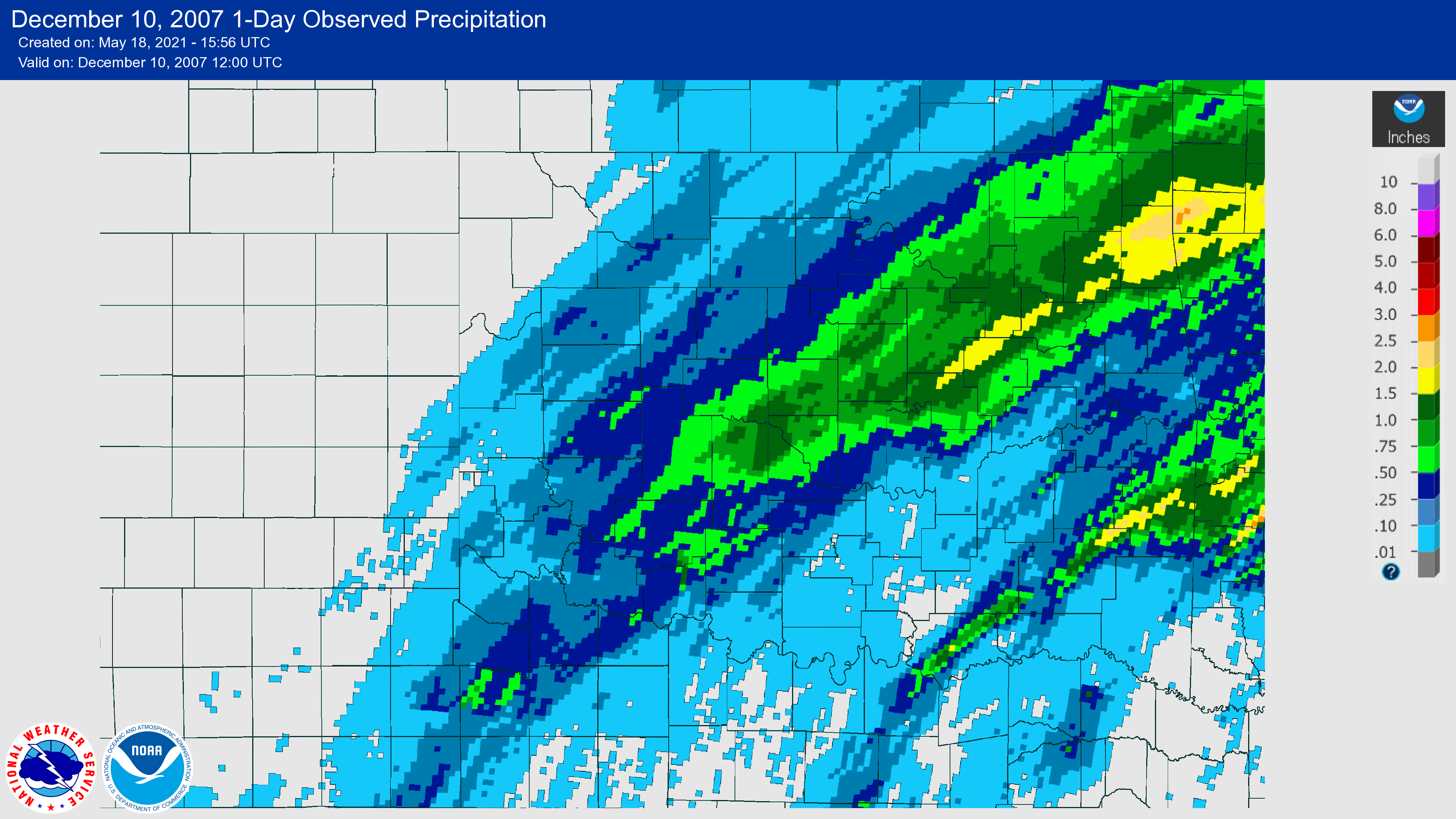 24-hour Precipitation Total ending at 6:00 AM CST on December 10, 2007 for the NWS Norman, Oklahoma Forecast Area