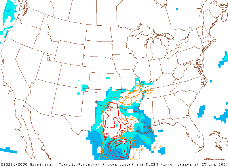 Significant Tornado Parameter  at 6:00 pm CST, February 10, 2009