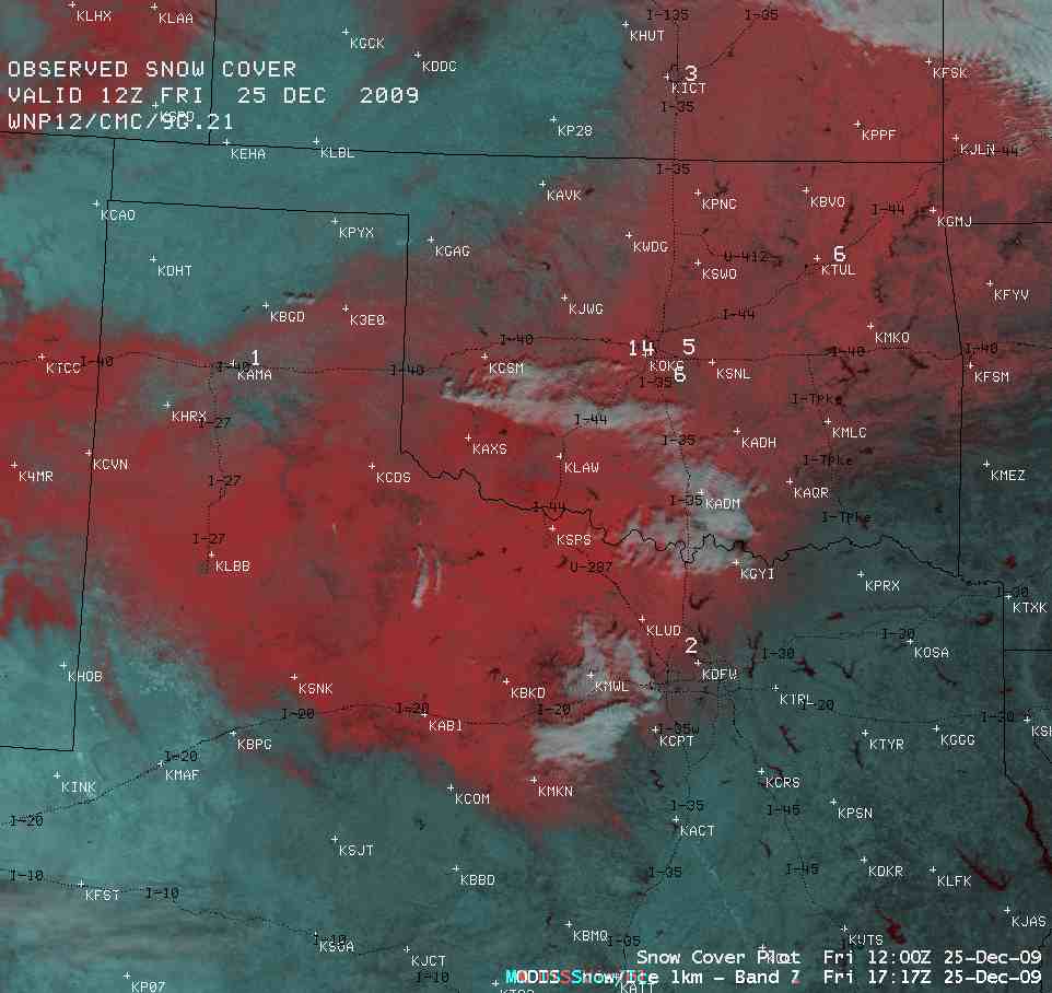 False Color Image of Snow Cover for December 25, 2009