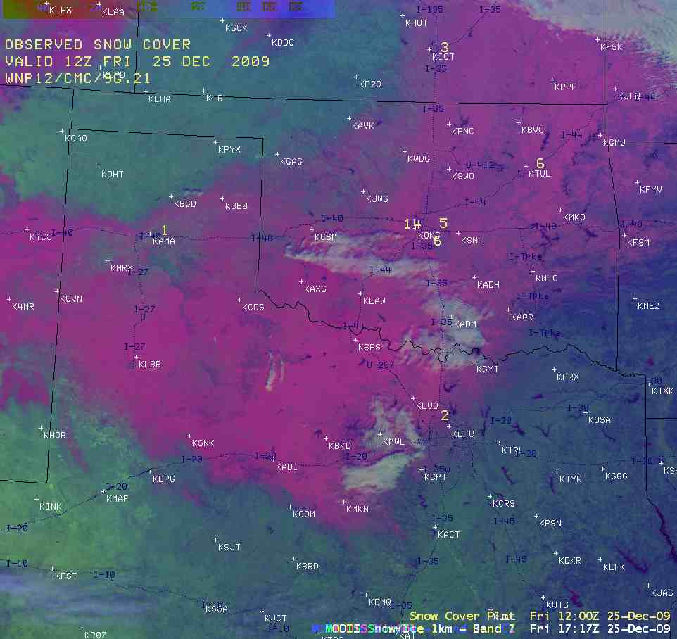 MODIS Observed Snow Cover for December 25, 2009