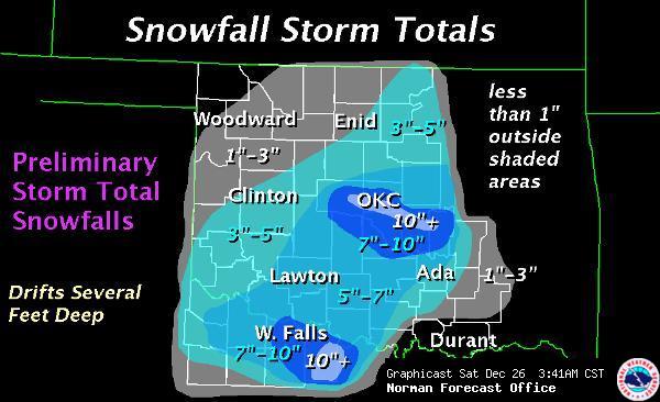 Figure 1: Storm Total Snowfall Amounts for the December 24, 2009 Christmas Eve Blizzard