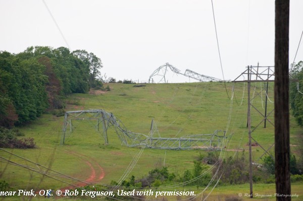 Transmission lines downed near Pink, OK
