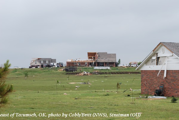 Home damage east of Tecumseh, OK