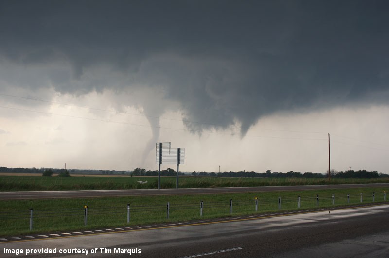 View of Tornado D1 to the left and behind Tornado D2. Photo provided courtesy of Tim Marquis.