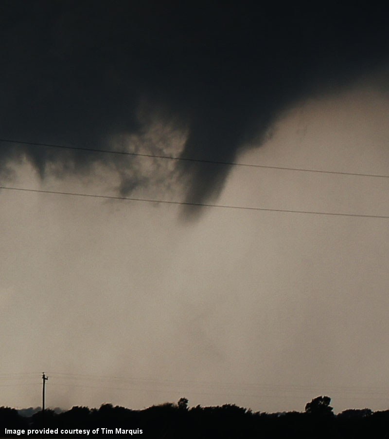 Looking west at a closer view of Tornado D2. Photo provided courtesy of Tim Marquis.