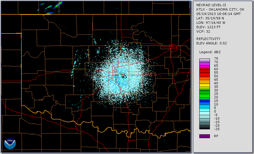Reflectivity Loop from the Twin Lakes, OK (KTLX) Radar from 3:04 PM - 4;42 PM CDT on May 20, 2013
