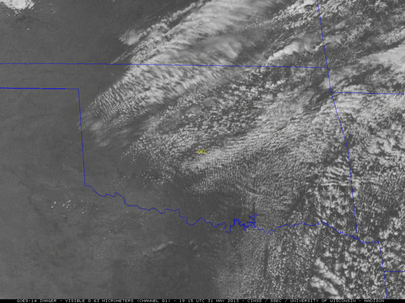 Local visible satellite loop from 3:15 PM - 8:15 PM CDT on May 31, 2013