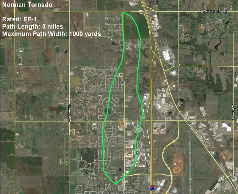 Damage Path Map for the May 6, 2015 Norman, OK Tornado